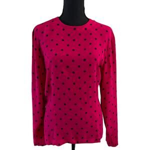 3/$15Women's Jones New York Long-sleeved Pink Black Polka Dotted Blouse Size 12